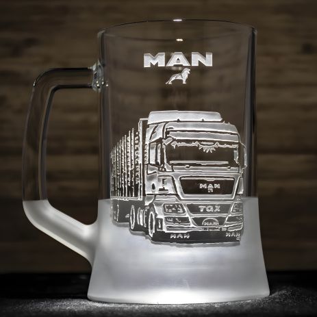 Подарунок для водія далекобійника - Бокал для пива з гравіюванням MAN Лісовоз фура з напівпричепом