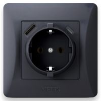 USB+USB-C розетка с заземлением, черный графит BINERA VF-BNSK1GUC-BG от VIDEX