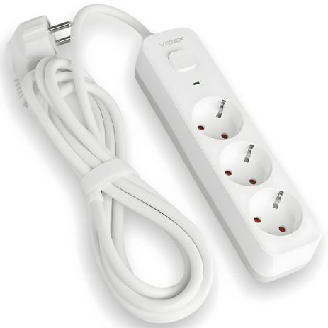 Удлинитель с заземлением и защитой от детей 3 м 3 гнезда VIDEX VF-PD33G-W белый