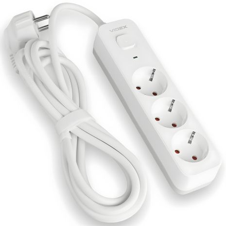 Удлинитель с заземлением и защитой от детей 3 м 3 гнезда VIDEX VF-PD33G-W белый