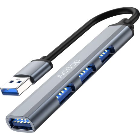 USB-хаб, концентратор/розгалужувач для ноутбука Addap UH-05, на 4 порти USB 3.0 + USB 2.0, Gray