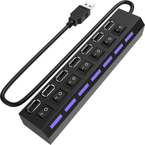 USB 2.0 Hub | Hab на 7 USB-портах з перемикачем Addap UH-03, чорним