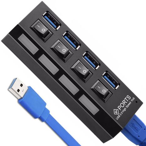 USB 3.0 Хаб | Hab на 4 USB-портах з перемикачем Addap UH-02, чорним