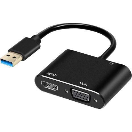 Багатофункціональний перехідник з USB 3.0 на 2 порти HDMI + VGA, USB хаб Addap MH-12, для передачі відео