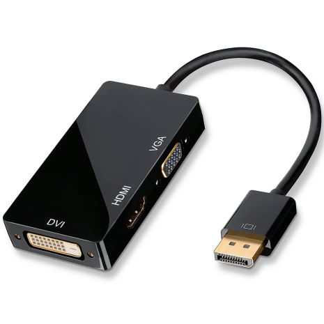 Адаптер / розгалужувач з DisplayPort на HDMI/VGA/DVI порти Addap DPA-01Mix | Перехідник 3в1 для передачі відеосигналу, FullHD 1080P