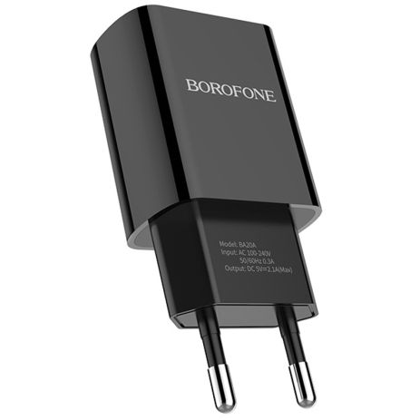 СЗУ/USB зарядка - блок живлення Borofone BA20A, 5V, 2.1A, Чорний