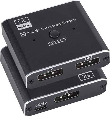 DisplayPort світч двонаправлений Addap DPS-01 | активний розгалужувач + комутатор для відео та аудіо потоку, 8K/30Hz