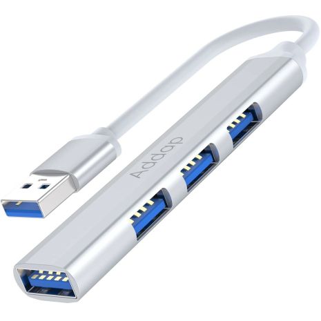 USB-хаб, концентратор / розгалужувач для ноутбука Addap UH-05, на 4 порти USB 3.0 + USB 2.0, Silver