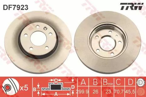 Диск тормозной (1 шт.) CHEVROLET/OPEL Cruze/Astra JFD=300mm 09, TRW (DF7923)