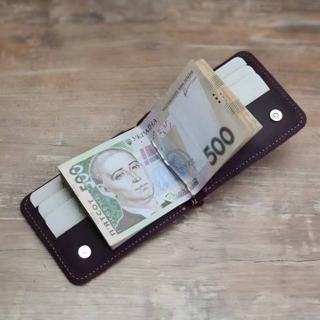 Бордовый кожаный кошелек с прижимом для купюр, GS 12,5 * 8,5 см Бордовый кожаный кошелек с прижимом для купюр, GS 12,5 * 8,5 см
