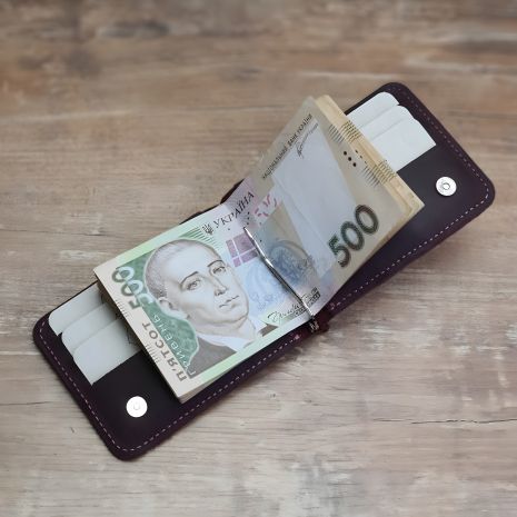 Бордовый кожаный кошелек с прижимом для купюр, GS 12,5 * 8,5 см Бордовый кожаный кошелек с прижимом для купюр, GS 12,5 * 8,5 см
