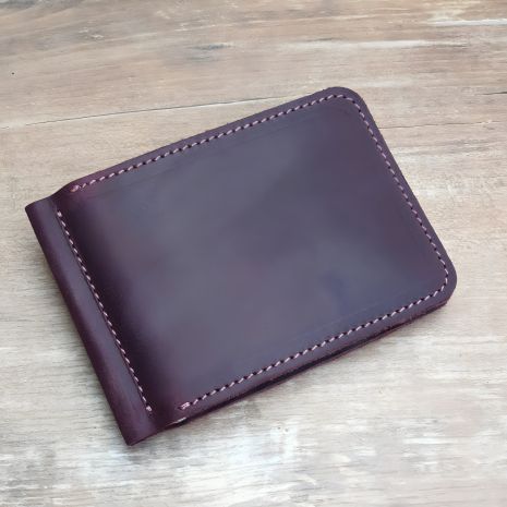 Бордовий шкіряний гаманець з притиском та монетницею GS 12,5*8,5 см