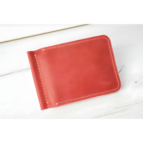 Кошелек кожаный с прижимом для купюр и монетницей GS 12,5 * 8,5 см красный