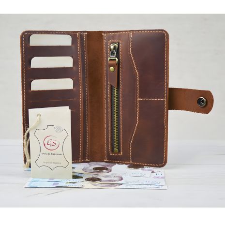 Жіночий шкіряний гаманець з монетницею GS, коньячний колір