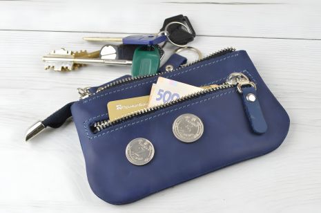 Синяя кожаная ключница GS