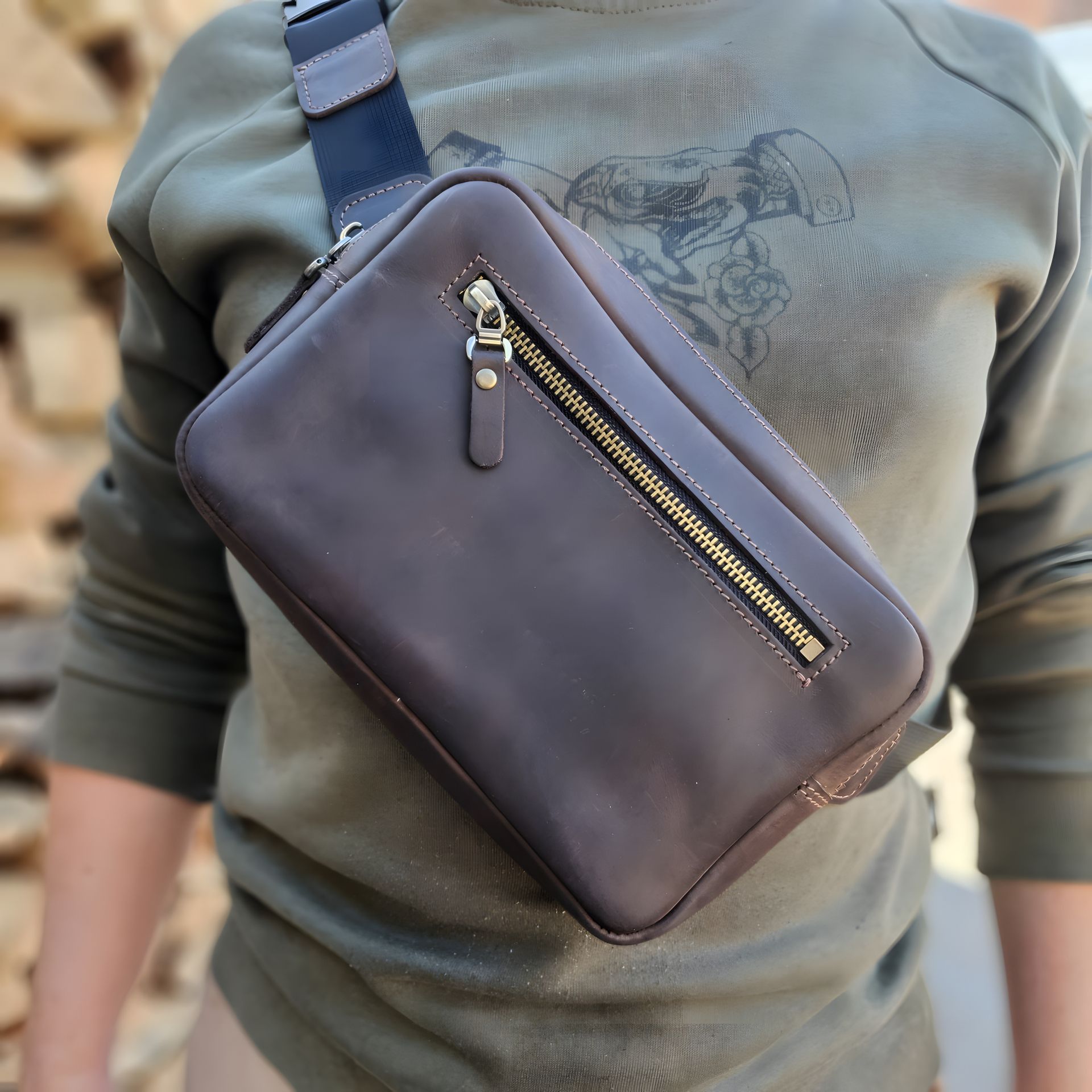 Коричнева чоловіча шкіряна сумка-бананка GS Коричнева чоловіча шкіряна сумка-бананка GS