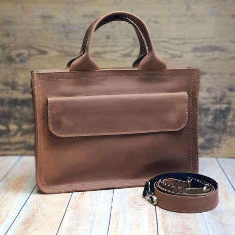 Шкіряна офісна сумка GS коньячного відтінку