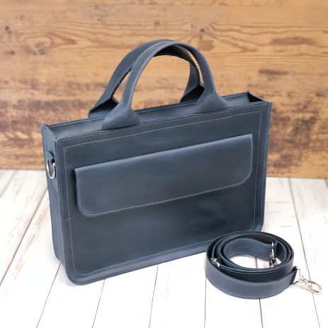 Шкіряна сумка для документів та ноутбука GS, синя