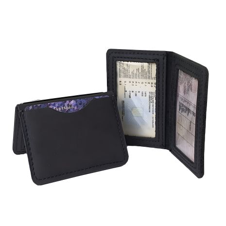 Кожаная обложка для id паспорта и автодокументов, черная GS