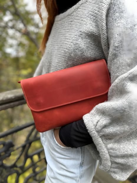 Женская кожаная сумка клатч GS красная Женская кожаная сумка клатч GS красная