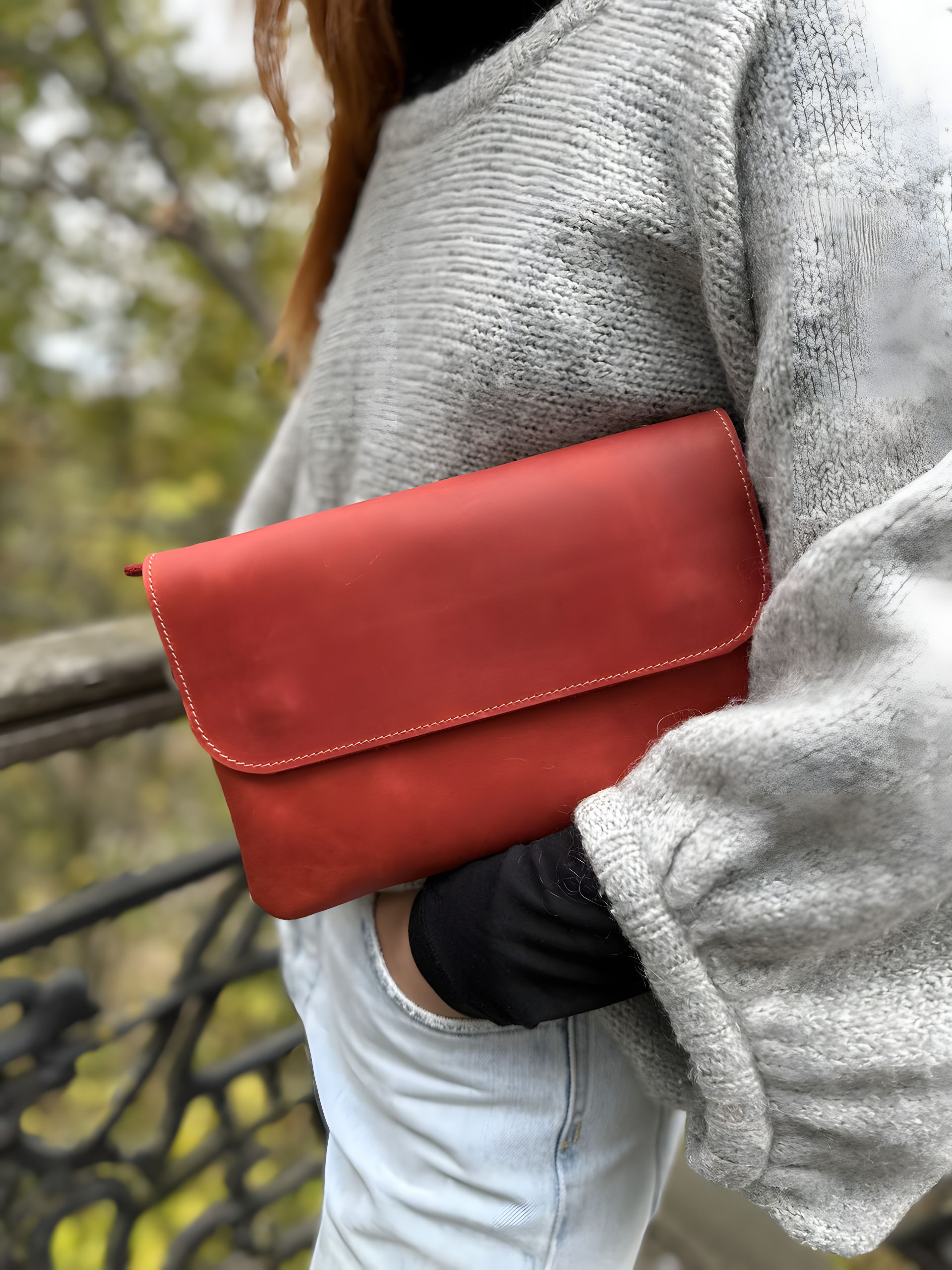 Женская кожаная сумка клатч GS красная Женская кожаная сумка клатч GS красная