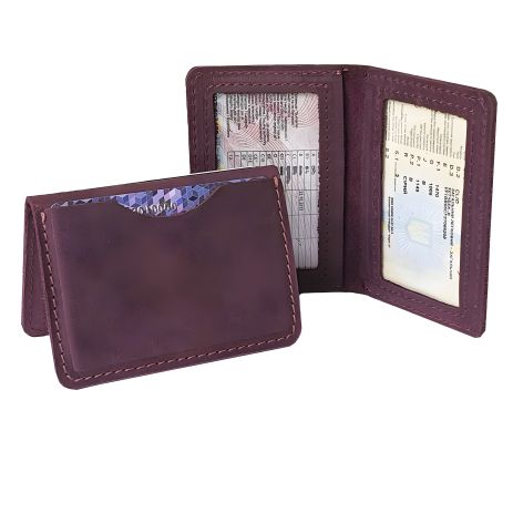 Бордова шкіряна обкладинка для id паспорта та автодокументів GS