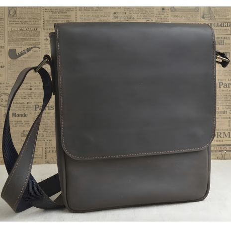 Сумка кожаная мужская через плечо GS 28*24*5 см коричневая