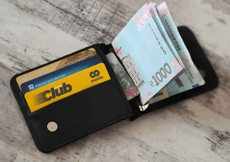 Черный кожаный зажим для денег с монетницей GS 8.5*12.5 см