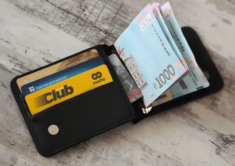Затиск для грошей шкіряний з монетницею, GS 8.5*12.5 см чорний