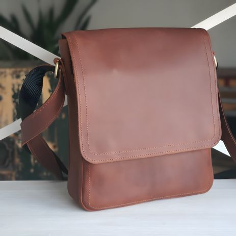 Мужская кожаная сумка GS 28*24*7 см в коньячном цвете