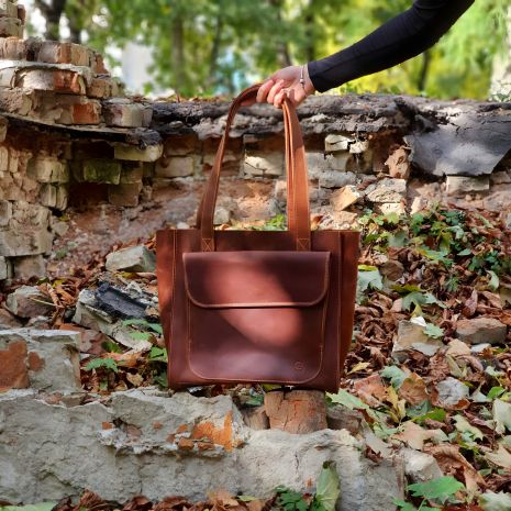 Жіноча стильна сумка шкіряна шопер GS коньячна 33*35*12 см