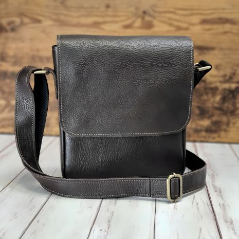 Чоловіча шкіряна сумка через плече GS 23*20*5 см, коричнева флотар