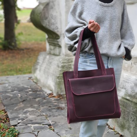 Стильна шопер сумка жіноча бордова шкіряна GS 33*35*12 см