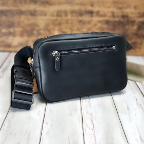 Шкіряна чоловіча сумка GS чорна бананка