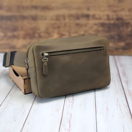 Мужская кожаная сумка-бананка GS оливково-хаки