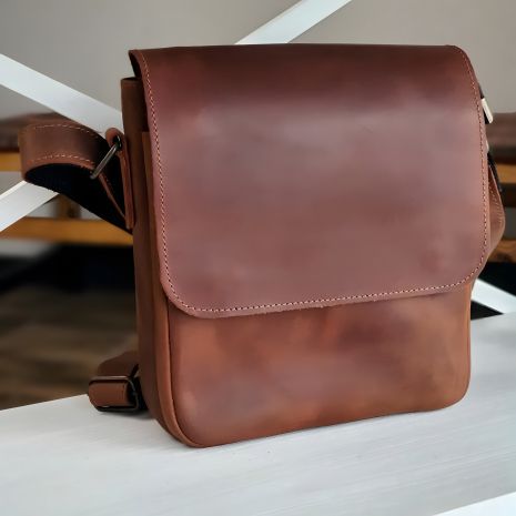 Сумка чоловіча повсякденна шкіряна GS 23*20*7 см коньячна