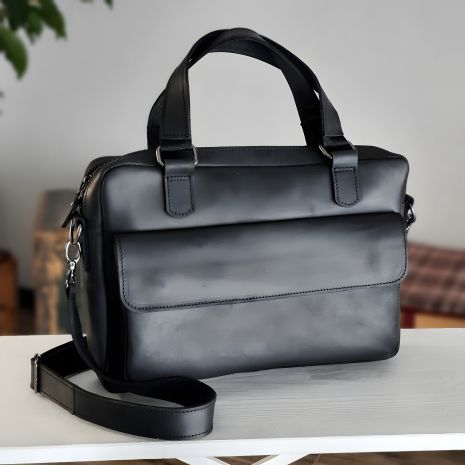 Чорна Шкіряна Сумка для Документів Чоловіча GS Чорна Шкіряна Сумка для Документів Чоловіча GS