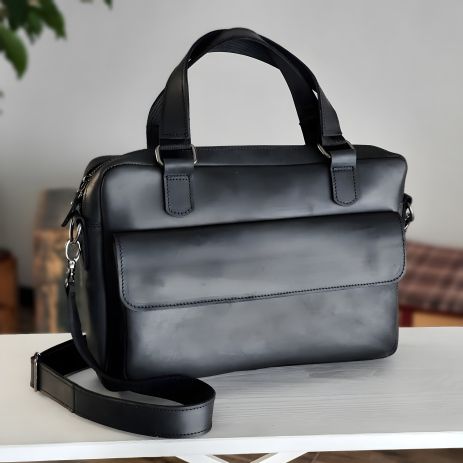 Черная мужская кожаная деловая сумка для документов GS