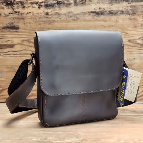 Мужская повседневная сумка GS кожаная 23*20*5 см коричневая