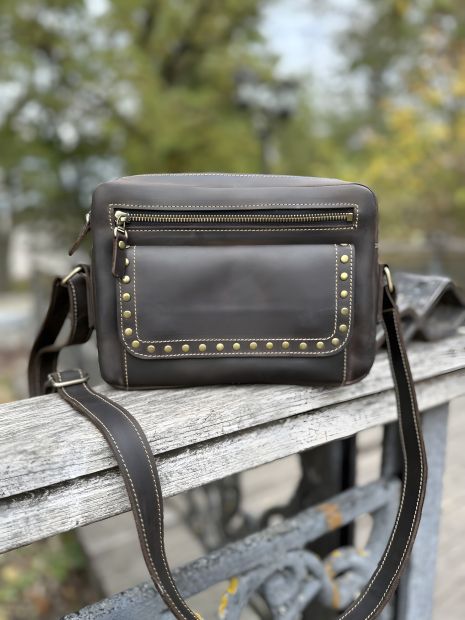 Коричнева жіноча шкіряна сумка через плече GS