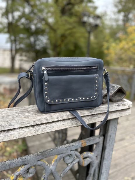 Синя шкіряна жіноча сумка через плече GS