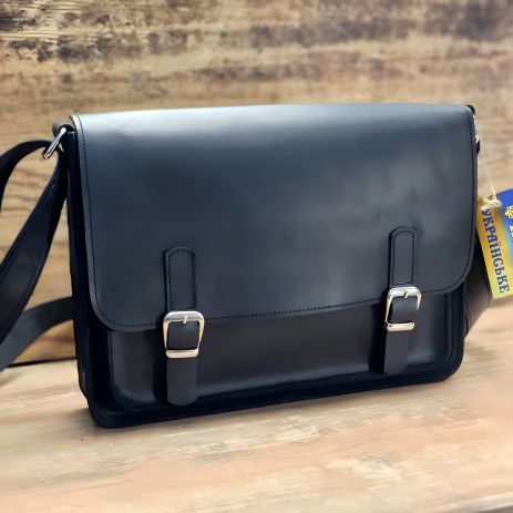 Чоловіча сумка для документів А4 і ноутбука GS чорна з натуральної шкіри Чоловіча сумка для документів А4 і ноутбука GS чорна з натуральної шкіри