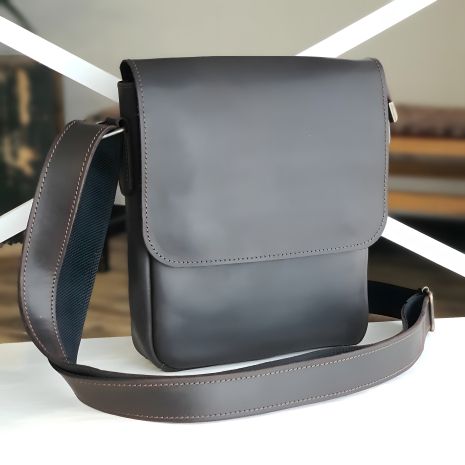 Мужская сумка через плечо из кожи GS, коричневая, 23*20*5 см