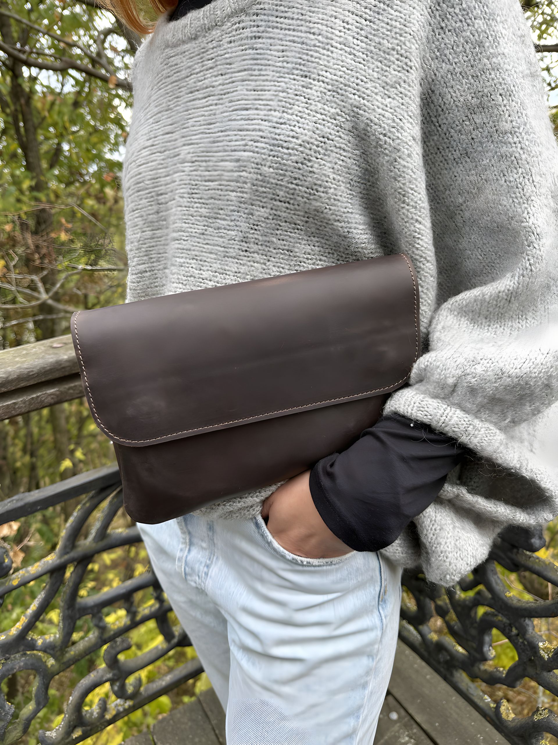 Шкіряна сумка-клатч жіноча GS коричнева Шкіряна сумка-клатч жіноча GS коричнева