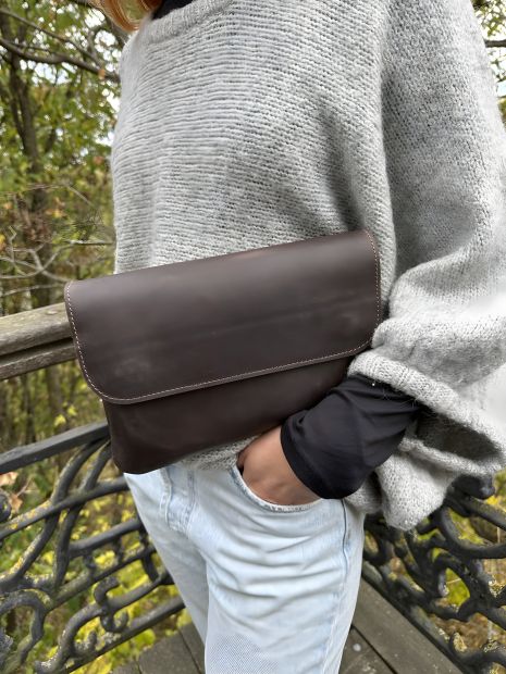 Шкіряна сумка-клатч жіноча GS коричнева