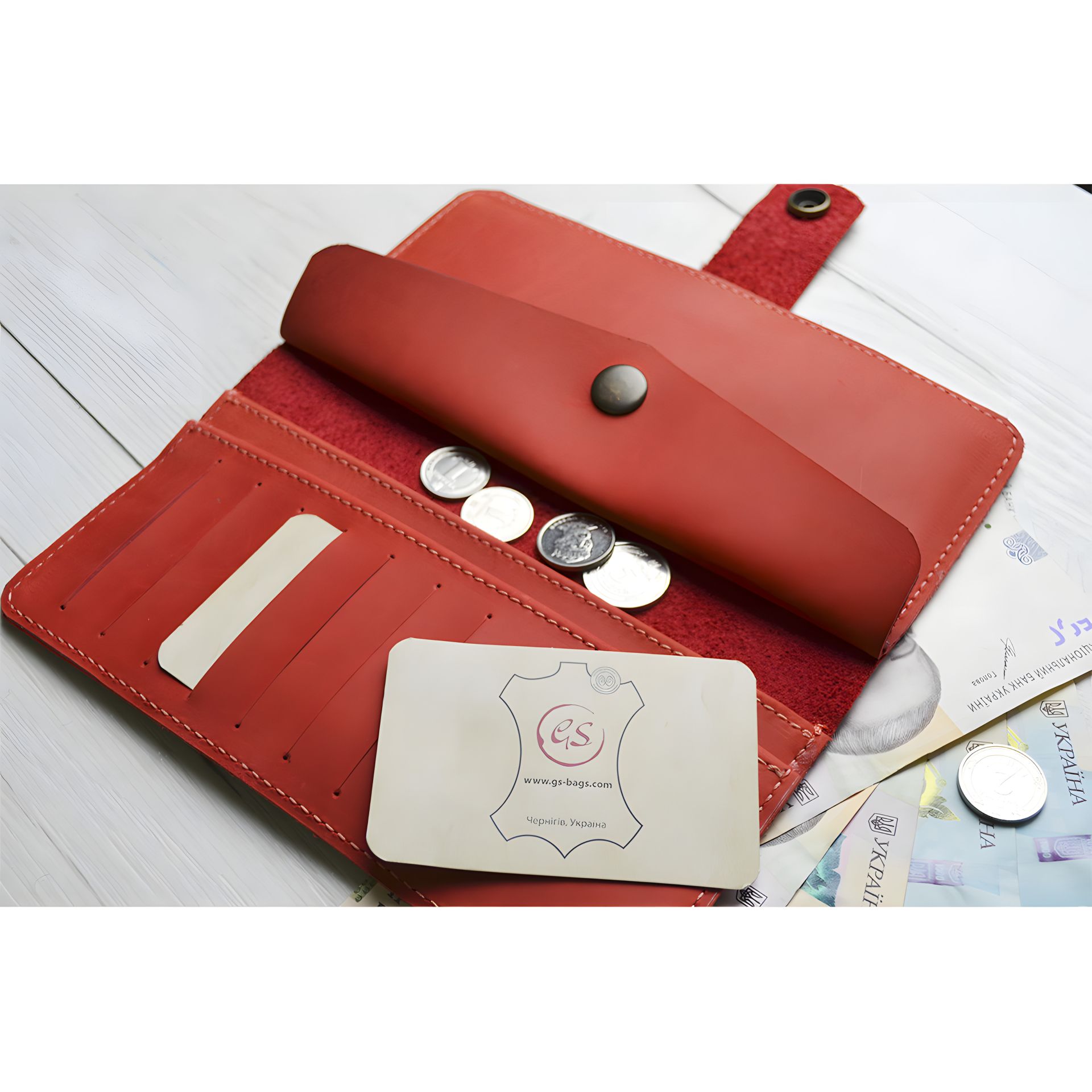 Женский кожаный кошелек GS красный Женский кожаный кошелек GS красный