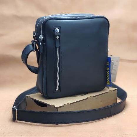 Шкіряна чоловіча сумка через плече GS 22*20*7 см чорна