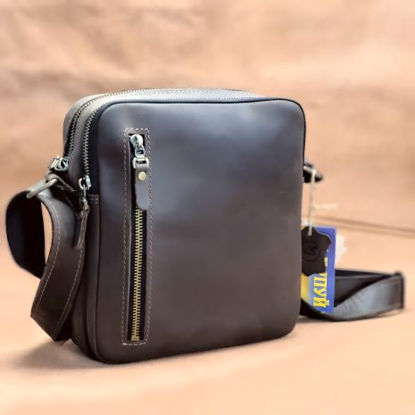 Мужская кожаная сумка GS через плечо, коричневая, 22*20*7 см