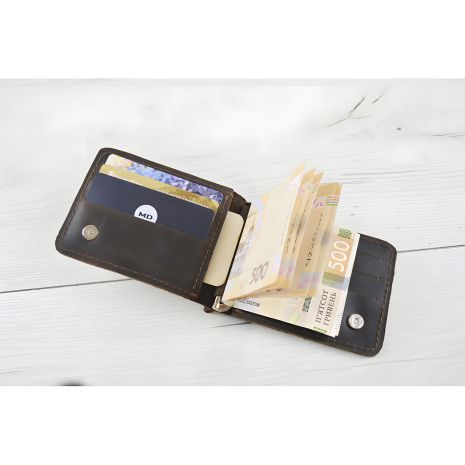 Кожаный маленький кошелек с зажимом для денег GS, коричневый Кожаный маленький кошелек с зажимом для денег GS, коричневый