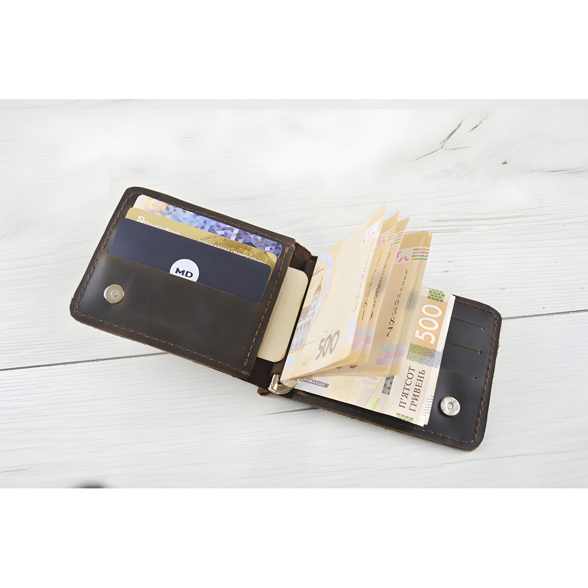 Маленький шкіряний гаманець затиск для грошей GS коричневий Маленький шкіряний гаманець затиск для грошей GS коричневий